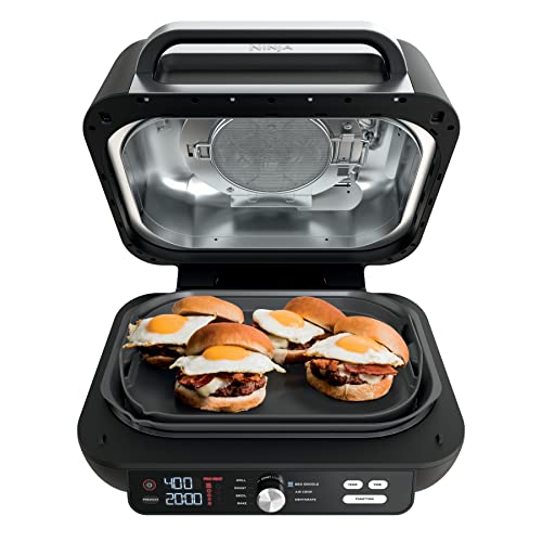 Ninja IG601 Foodi XL 7-in-1 Indoor Grill Combo, use Opened or Closed, Air Fry, Dehydrate & More, Pro Power Grate, Flat Top Griddle, Crisper, Black, 4 Quarts (Renewed)