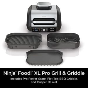 Ninja IG601 Foodi XL 7-in-1 Indoor Grill Combo, use Opened or Closed, Air Fry, Dehydrate & More, Pro Power Grate, Flat Top Griddle, Crisper, Black, 4 Quarts (Renewed)