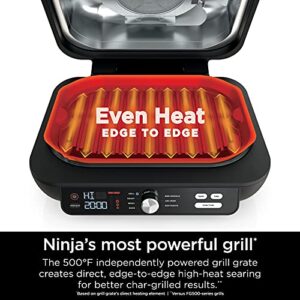 Ninja IG601 Foodi XL 7-in-1 Indoor Grill Combo, use Opened or Closed, Air Fry, Dehydrate & More, Pro Power Grate, Flat Top Griddle, Crisper, Black, 4 Quarts (Renewed)