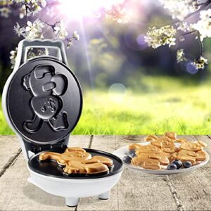 Easter Bunny Mini Waffle Maker - Make Holiday Breakfast Special for Kids & Adults w Cute Bunny Waffles or Pancakes- Individual 4 Inch Waffler Iron, Fun Easter Basket Stuffer or Egg Hunt Surprise Gift