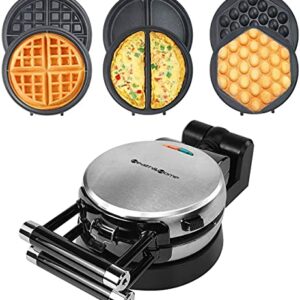 Health and Home 3-in-1 Waffle Maker, Omelet Maker, Egg Waffle Maker, 3 Removable Nonstick Baking Plates, Upgraded 360 Rotating Belgian Waffle Maker