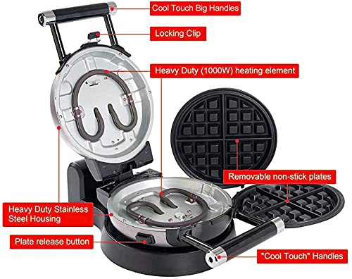 Health and Home 3-in-1 Waffle Maker, Omelet Maker, Egg Waffle Maker, 3 Removable Nonstick Baking Plates, Upgraded 360 Rotating Belgian Waffle Maker