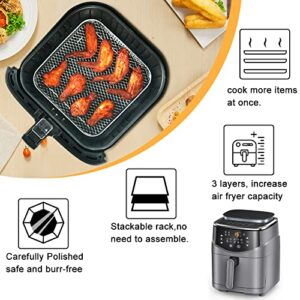 BYKITCHEN 8 inch Square Air Fryer Rack, Set of 3, Stackable Multi-Layer Stainless Steel Dehydrator Rack, Square Air Fryer Accessories for Cosori, Instant Vortex, Nuwave Air Fryer, Ninja Foodi Grill