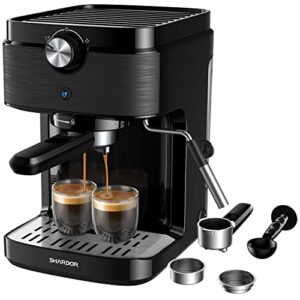 shardor espresso machine, automatic latte & cappuccino maker, 15 bar pump pressure espresso coffee maker with milk frother steam wand, 1300w, black