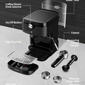 SHARDOR Espresso Machine, Automatic Latte & Cappuccino Maker, 15 Bar Pump Pressure Espresso Coffee Maker with Milk Frother Steam Wand, 1300W, Black