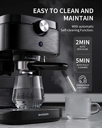 SHARDOR Espresso Machine, Automatic Latte & Cappuccino Maker, 15 Bar Pump Pressure Espresso Coffee Maker with Milk Frother Steam Wand, 1300W, Black