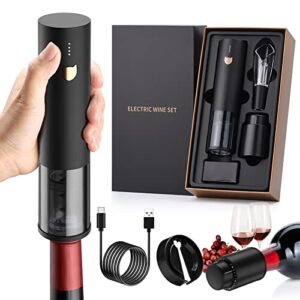 wine gift-electric wine opener, rocyis automatic wine opener-cordless electric corkscrew-wine bottle opener kit with foil cutter, 2 in 1 aerator pourer, vacuum stopper, usb charging