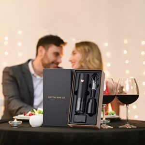 Wine Gift-Electric Wine Opener, Rocyis Automatic Wine Opener-Cordless Electric Corkscrew-Wine Bottle Opener Kit with Foil Cutter, 2 in 1 Aerator Pourer, Vacuum Stopper, USB Charging