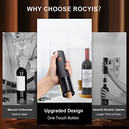 Wine Gift-Electric Wine Opener, Rocyis Automatic Wine Opener-Cordless Electric Corkscrew-Wine Bottle Opener Kit with Foil Cutter, 2 in 1 Aerator Pourer, Vacuum Stopper, USB Charging