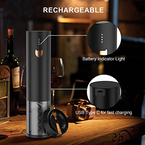 Wine Gift-Electric Wine Opener, Rocyis Automatic Wine Opener-Cordless Electric Corkscrew-Wine Bottle Opener Kit with Foil Cutter, 2 in 1 Aerator Pourer, Vacuum Stopper, USB Charging