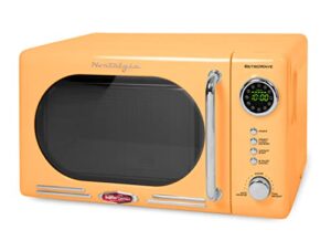 nostalgia retro compact countertop microwave oven, 0.7 cu. ft. 700-watts with led digital display, child lock, easy clean interior, orange