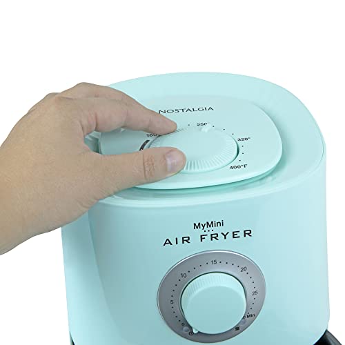 Nostalgia Personal Air Fryer 1-Quart, Compact Space Saving, Adjustable 30 Minute Timer and Temperature Up To 400℉, Non-Stick Dishwasher Safe Basket, Portion Control, Aqua