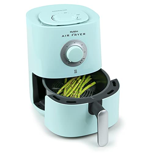 Nostalgia Personal Air Fryer 1-Quart, Compact Space Saving, Adjustable 30 Minute Timer and Temperature Up To 400℉, Non-Stick Dishwasher Safe Basket, Portion Control, Aqua