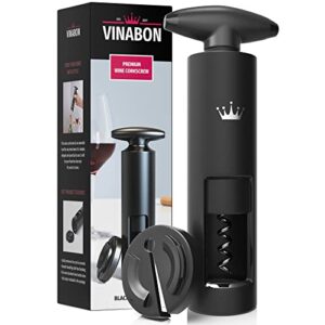 vinabon self-pulling wine opener – new 2023 2-in-1 professional-quality twister wine corkscrews with wine foil cutter – manual easy-turn wine bottle opener corkscrew. includes wineguide ebook