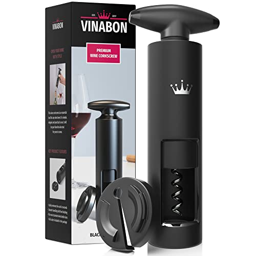 VINABON Self-Pulling Wine Opener - New 2023 2-in-1 Professional-Quality Twister Wine Corkscrews with Wine Foil Cutter - Manual Easy-Turn Wine Bottle Opener Corkscrew. Includes WineGuide Ebook