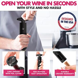 VINABON Self-Pulling Wine Opener - New 2023 2-in-1 Professional-Quality Twister Wine Corkscrews with Wine Foil Cutter - Manual Easy-Turn Wine Bottle Opener Corkscrew. Includes WineGuide Ebook