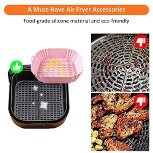 YCQQPRO Square Air Fryer Silicone Liners, 8Inch 3Pack Reusable Air Fryer Silicone Basket, Food Grade Heat Resistant Easy Cleaning Air Fryers Oven Accessories for 4QT or Bigger Air Fryer(Red+Pink+Grey)