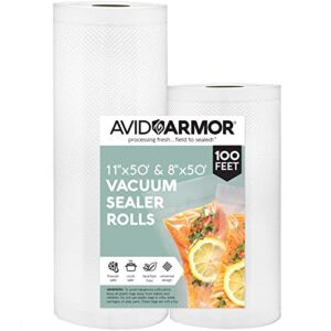 avid armor – vacuum seal rolls combo set, with 2 vac seal bags for food (11 inches x 50 ft and 8 inches x 50 ft), non-bpa vacuum sealer bags, freezer vacuum sealer bags, sous vide bags vacuum sealer