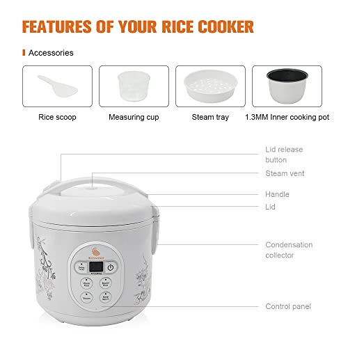 KOSMIKO Rice Cooker 4Cup Uncooked ( 8Cup Cooked ) – Instant Pot Vegetable Steamer for Kitchen – Multipurpose Food Steamer for Rice, Meat, Veggies – Easy to Use and Elegant Design – Programable Digital Display