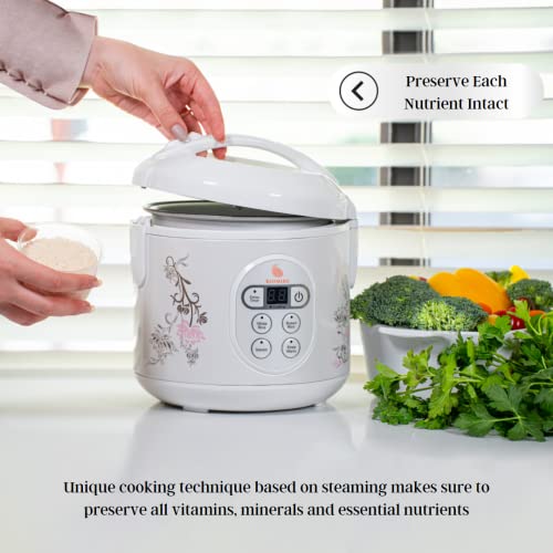 KOSMIKO Rice Cooker 4Cup Uncooked ( 8Cup Cooked ) – Instant Pot Vegetable Steamer for Kitchen – Multipurpose Food Steamer for Rice, Meat, Veggies – Easy to Use and Elegant Design – Programable Digital Display