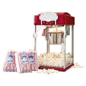 popcorn popper machine-4 oz vintage professional popcorn maker theater style with nonstick kettle warming light and serving scoop. (red)