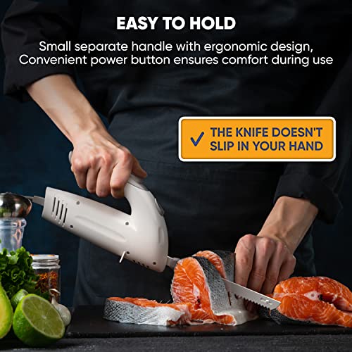 Homaider Electric Knife for Carving Meat, Turkey, Bread & More. Serving Fork and Carving Blades Included