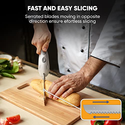 Homaider Electric Knife for Carving Meat, Turkey, Bread & More. Serving Fork and Carving Blades Included