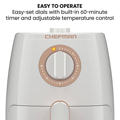 Chefman TurboFry 2-Quart Air Fryer, Dishwasher Safe Basket & Tray, Use Little to No Oil For Healthy Food, 60 Minute Timer, Fry Healthier Meals Fast, Heat And Power Indicator Light, Temp Control, White