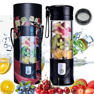 portable blender, type-c rechargeable travel juicer cup electric mini personal size blenders for smoothies and shakes fruit juice mixer with 6 updated blades for travel sports kitchen13.5oz christmas gift (black)