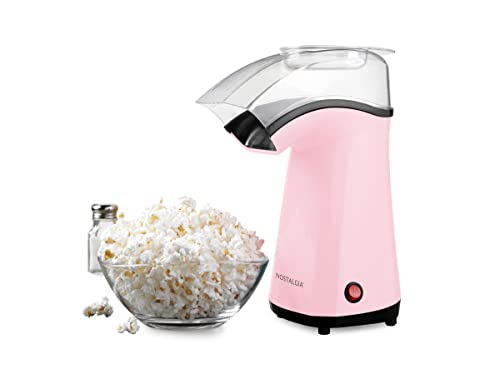 Nostalgia Hot-Air Electric Popcorn Maker, 12 Cups, Healthy Oil Free Popcorn with Measuring Scoop, Pink