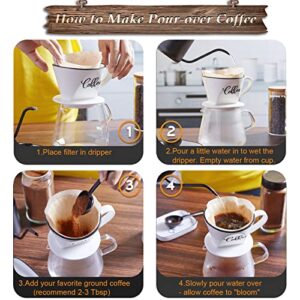 DAYYET Farmhouse Pour Over Coffee Maker, Ceramic Coffee Dripper, Easy Manual Slow Brewing Accessories for Home, Cafe, Coffee Bar Accessories and Kitchen Decor, 2-6 Cup, Filter Size 2, White