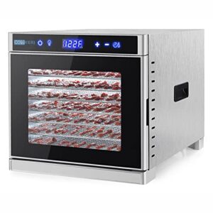 comkeri 8 trays food dehydrators for food and jerky(67 recipes), fruit, veggies, meat, dog treats, herbs, durable food-grade stainless steel dryer machine with 24h adjustable digital timer, 95ºf-167ºf temp control, 110v/700w, safety over heat protection