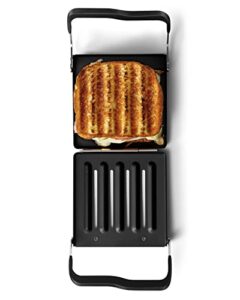 revolution panini press accessory for toasters. make grilled cheese, paninis, quesadillas and more in your toaster. perfectly melts and crisps. safe and easy to clean.