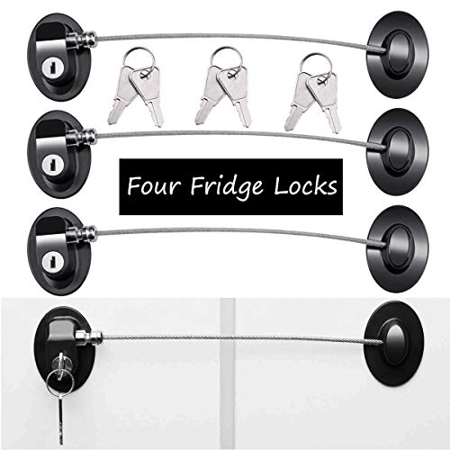 4 Pack Refrigerator Locks with 8 Keys,Child Safety Fridge Lock,Refrigerator Lock Combination,Mini Fridge Lock, File Drawer Lock, Toilet Seat Lock with Strong Adhesive by XccMe (Black)