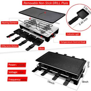 CUSIMAX Raclette Grill Electric Grill Table Portable 2 in 1 Korean BBQ Grill Indoor & Cheese Raclette, Reversible Non-stick plate, Crepe Maker with Adjustable temperature control and 8 Paddles