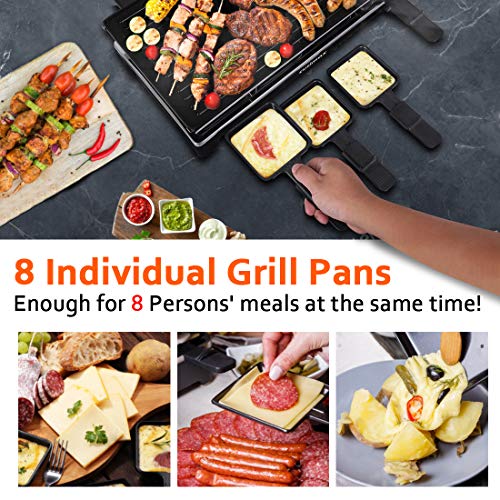 CUSIMAX Raclette Grill Electric Grill Table Portable 2 in 1 Korean BBQ Grill Indoor & Cheese Raclette, Reversible Non-stick plate, Crepe Maker with Adjustable temperature control and 8 Paddles