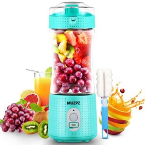 portable blender juicer cup, travel blender bottles with usb rechargeable for shakes and smoothies, handheld use in sports, gym, outdoors, muzpz personal mini 13 oz blender for kitchen (mint green)
