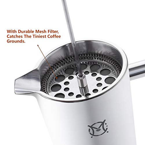 Magicafé French Press Coffee Maker – Single Serve 1 Cup Small Stainless Steel Thermal Double Walled French Press 350ML/12OZ