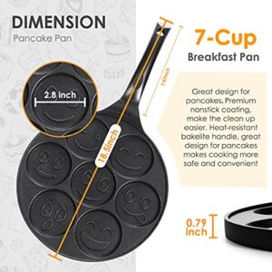 Clockitchen Pancake Pan Nonstick Griddle Pancake Maker Mini Pancake and 7 Smiling Face Cups Pan Breakfast Crepe for Kids, Black