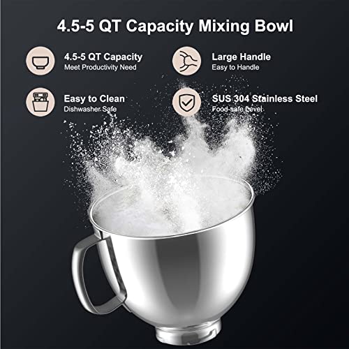 GVODE Stainless Steel Mixer Attachment Fit all Kitchenaid Mixer Bowl，4.5-5Q Tilt-Head for Kitchen Aid Mixing Bowls 5 Quart Stainless Bowl for Kitchenaid