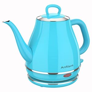 anfilank gooseneck electric kettle(1.0l), 100% stainless steel bpa free classic pour over coffee kettle, electric teapot with auto shut & boil dry protection,1500 watt quick heating-turquoise blue