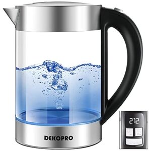 dekopro electric tea kettle 1.7l with temperature control, bpa-free glass hot water kettle, 1500w fast heating, led indicator auto shut-off & boil-dry protection, keep warm