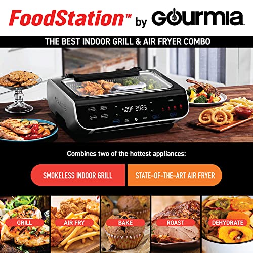 Gourmia Smokeless Indoor Grill & Air Fryer raclette grill with Smoke Extracting Technology for indoor grill Extra-Large Nonstick Cooking electric grill indoor Korean BBQ Style 6 Quart FoodStation™