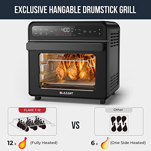 Toaster Oven Air Fryer Combo, Toaster Ovens Countertop 20QT/19L Air Fryers Oven, 16-in-1 Touch Keys Convection Ovens Smart, Space Saver, Drumstick Grill Freidora De Aire Airfryer Oven BLAZANT T-12