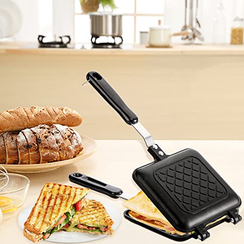 ZOOFOX Sandwich Maker, Non-stick Grilled Sandwich and Panini Maker Pan with Handle, Stovetop Toasted Sandwich Maker Aluminum Flip Pan for Home Kitchen