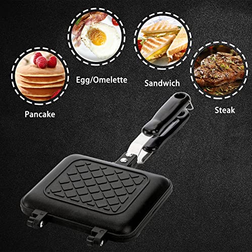 ZOOFOX Sandwich Maker, Non-stick Grilled Sandwich and Panini Maker Pan with Handle, Stovetop Toasted Sandwich Maker Aluminum Flip Pan for Home Kitchen