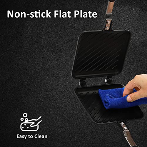 ZOOFOX Sandwich Maker, Non-stick Grilled Sandwich and Panini Maker Pan with Handle, Stovetop Toasted Sandwich Maker Aluminum Flip Pan for Home Kitchen