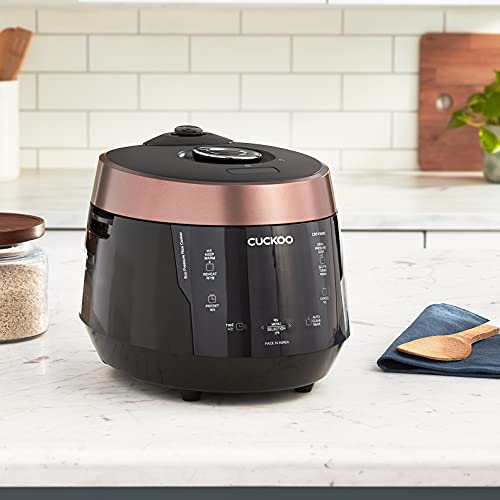 CUCKOO CRP-P0609S | 6-Cup (Uncooked) Pressure Rice Cooker | 12 Menu Options: Quinoa, Nu Rung Ji, GABA/Brown Rice & More, Made in Korea | Black/Copper