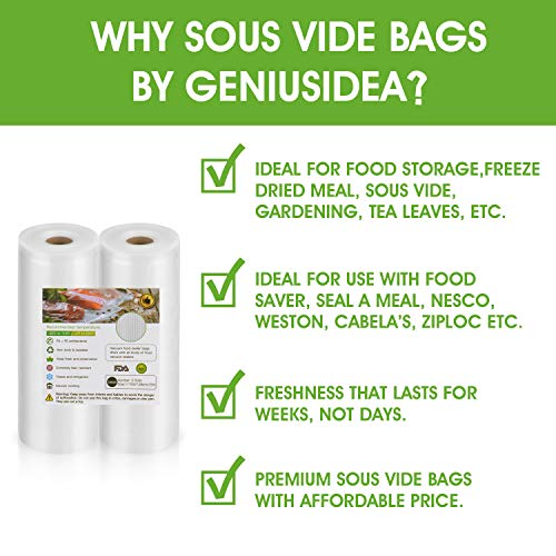 Geniusidea 11" x 50' 2 Rolls Vacuum Sealer Bags for Food Saver (100ft) Seal a Meal Commercial Grade Bags BPA Free Heavy Duty Great for Vac Storage Meal Prep or Sous Vide, White