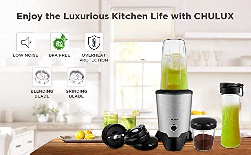 CHULUX 1000 Watt High Speed Bullet Blender for Shakes and Smoothies Countertop Kitchen Blender for Frozen Fruit & Veggies Capacity with 35OZ & 15OZ Two Blending Cups and One 20OZ Travel Bottle